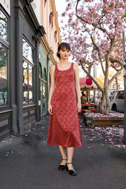 Roma Satin Embossed Midi Dress sold by Modcloth