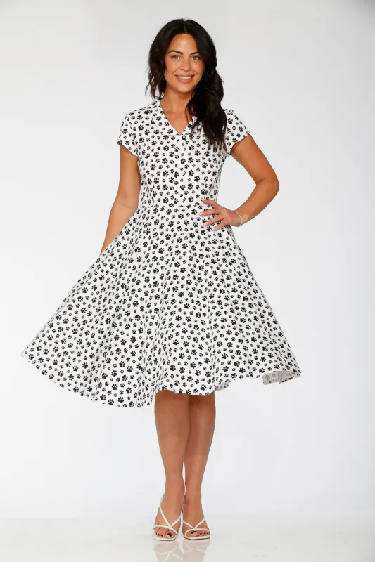 Cat Paw Swing Dress in White sold by Modcloth