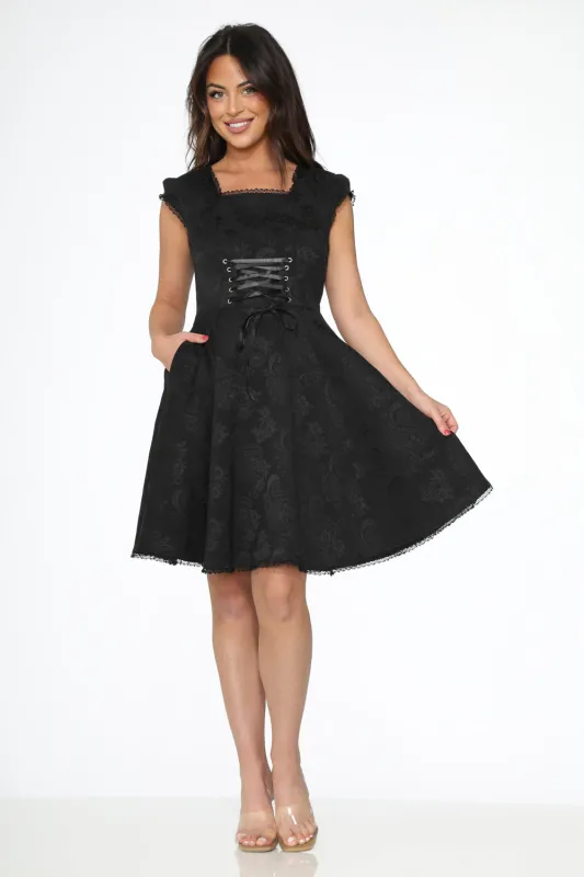 Black Brocade Gothic Swing Dress sold by Modcloth