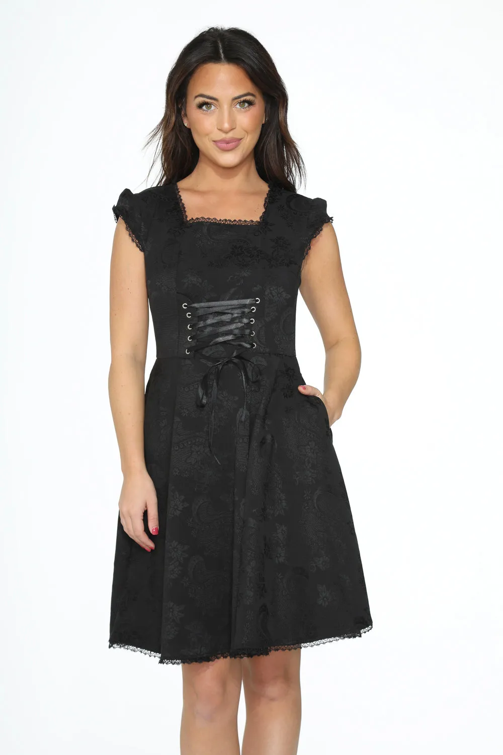 Black Brocade Gothic Swing Dress sold by Modcloth product image thumbnail 5