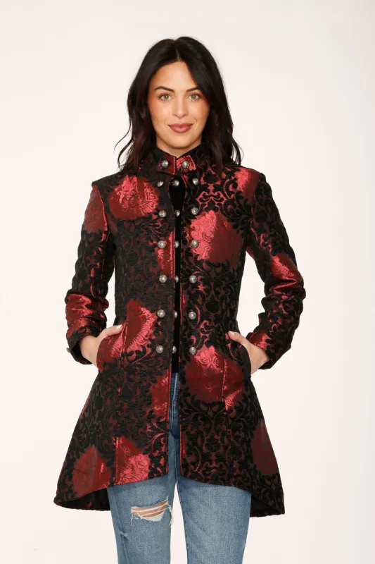 Red & Black Brocade Coat sold by Modcloth