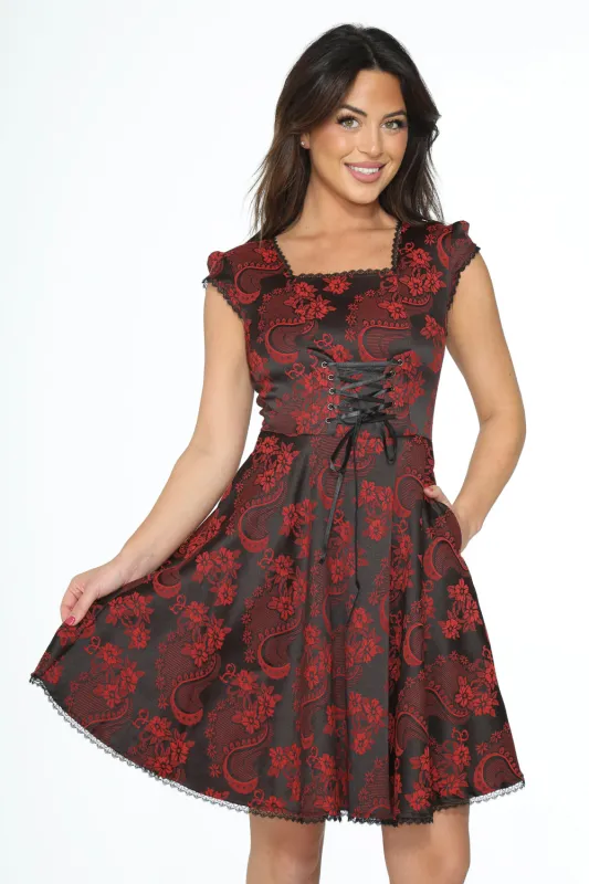 Red Brocade Gothic Swing Dress sold by Modcloth