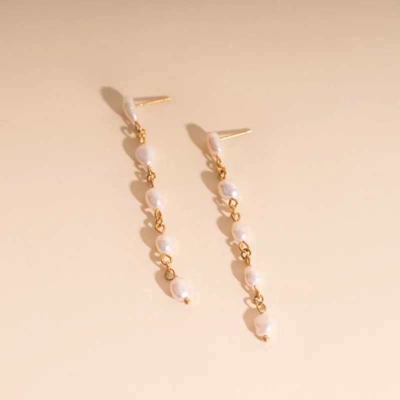 Pearl Dangle Chain Stud Earrings sold by Modcloth