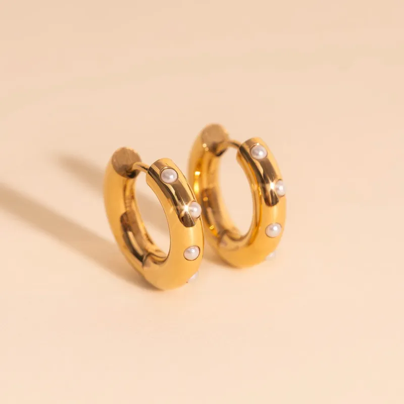 Pearl Chunky Rounded Huggie Hoop Earrings sold by Modcloth