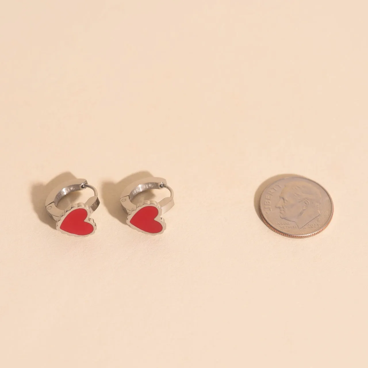 Red Heart 3D Huggie Hoop Earrings sold by Modcloth product image thumbnail 4