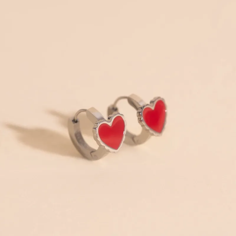 Red Heart 3D Huggie Hoop Earrings sold by Modcloth