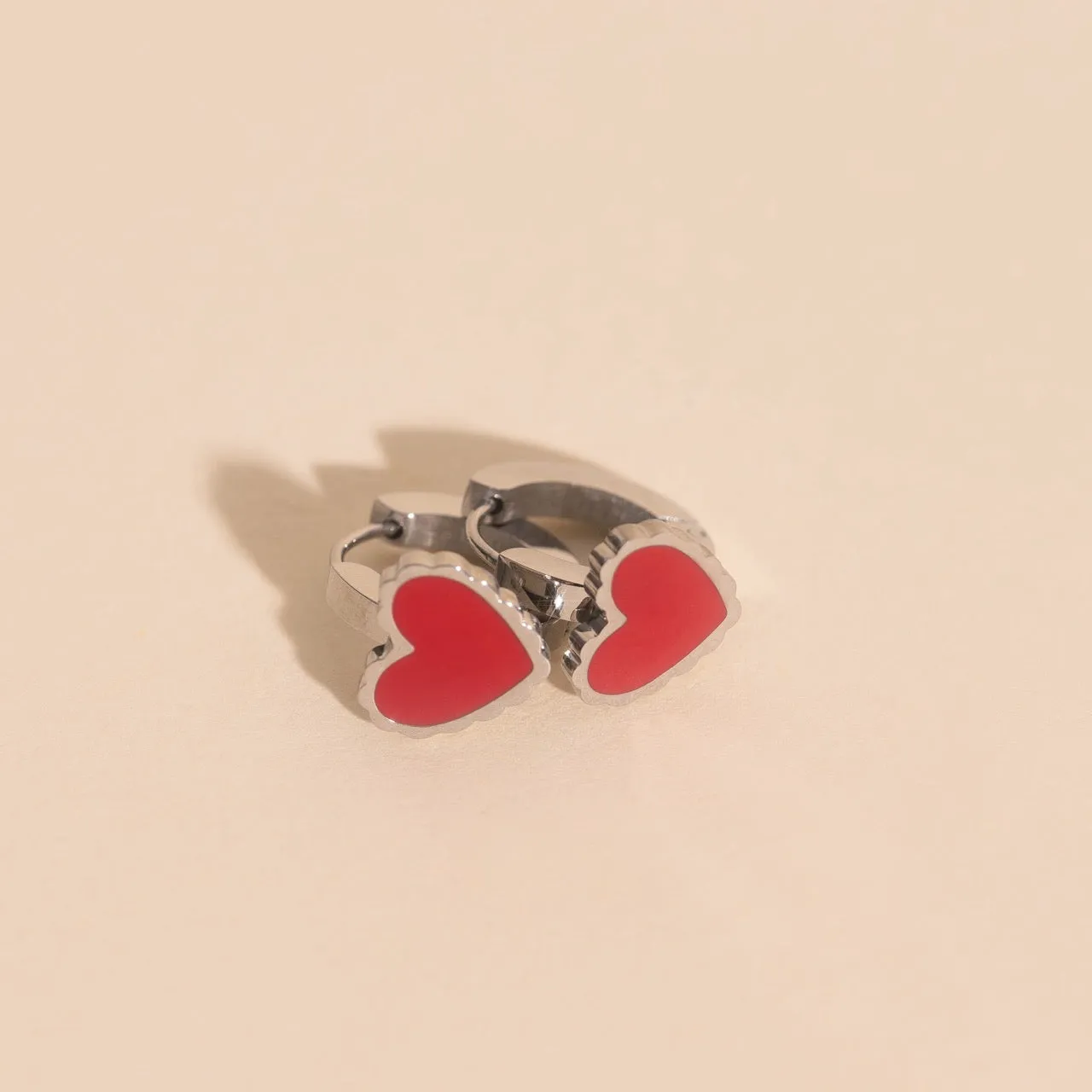 Red Heart 3D Huggie Hoop Earrings sold by Modcloth product image thumbnail 2