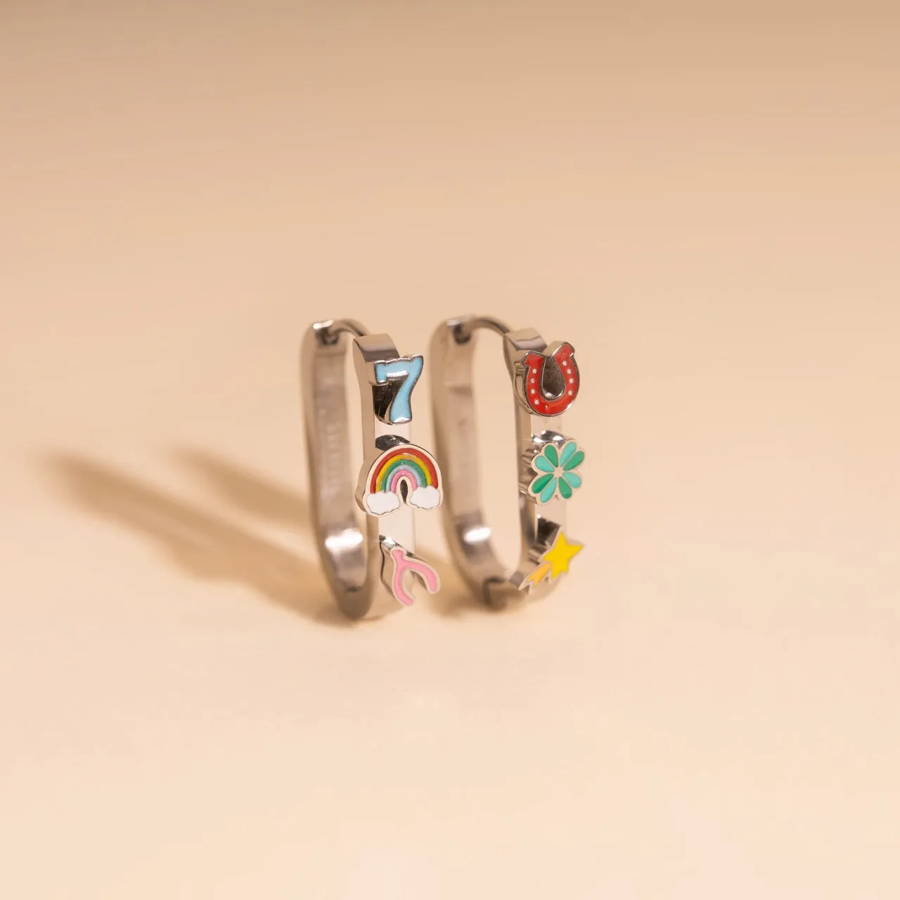 Lucky Oblong 3D Huggie Hoop Earrings sold by Modcloth product image thumbnail 4