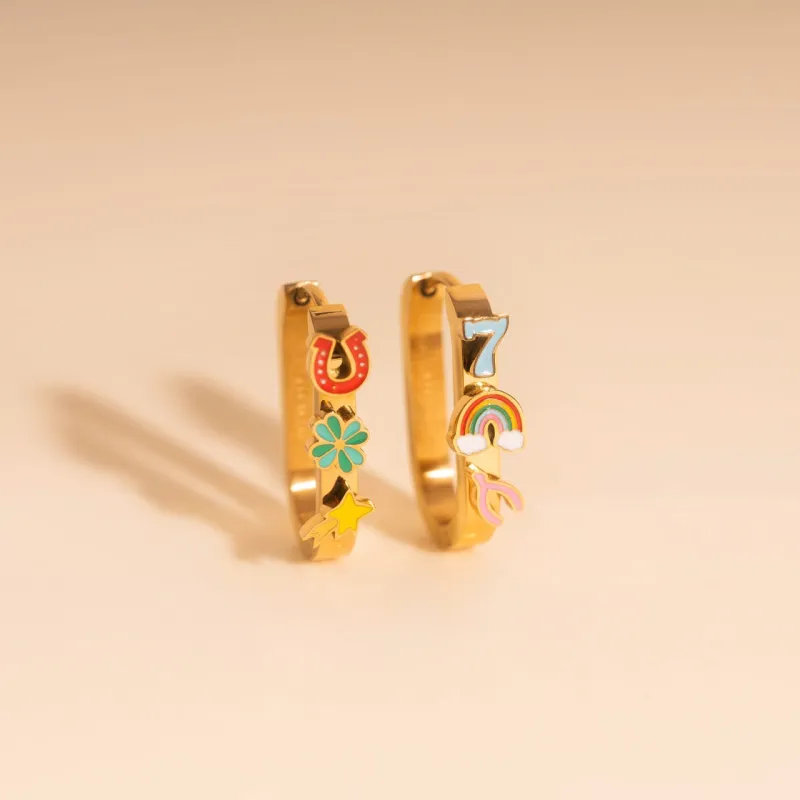 Lucky Oblong 3D Huggie Hoop Earrings sold by Modcloth