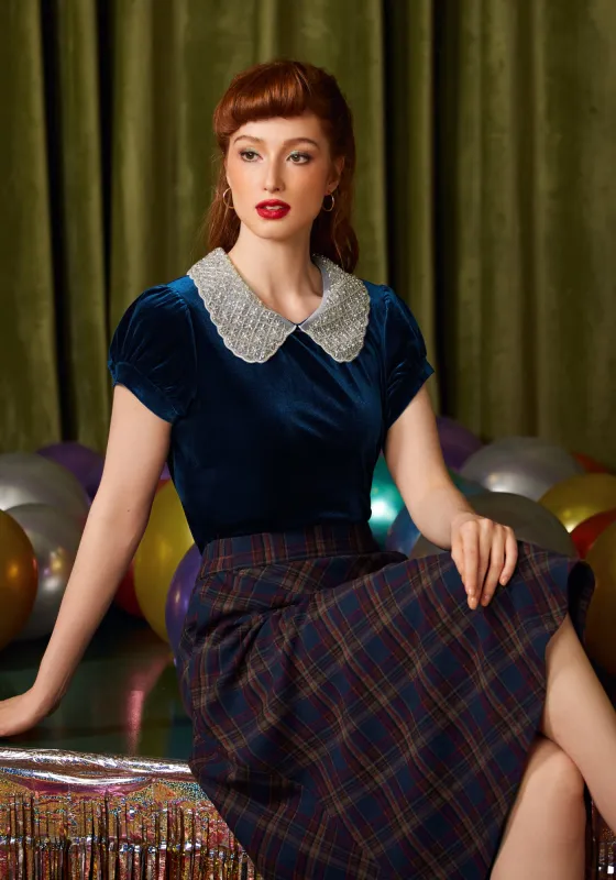 Diner Delight Peter Pan Collar Velvet Top sold by Modcloth