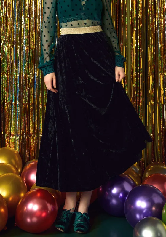 Golden Whispers Velvet Maxi Skirt sold by Modcloth