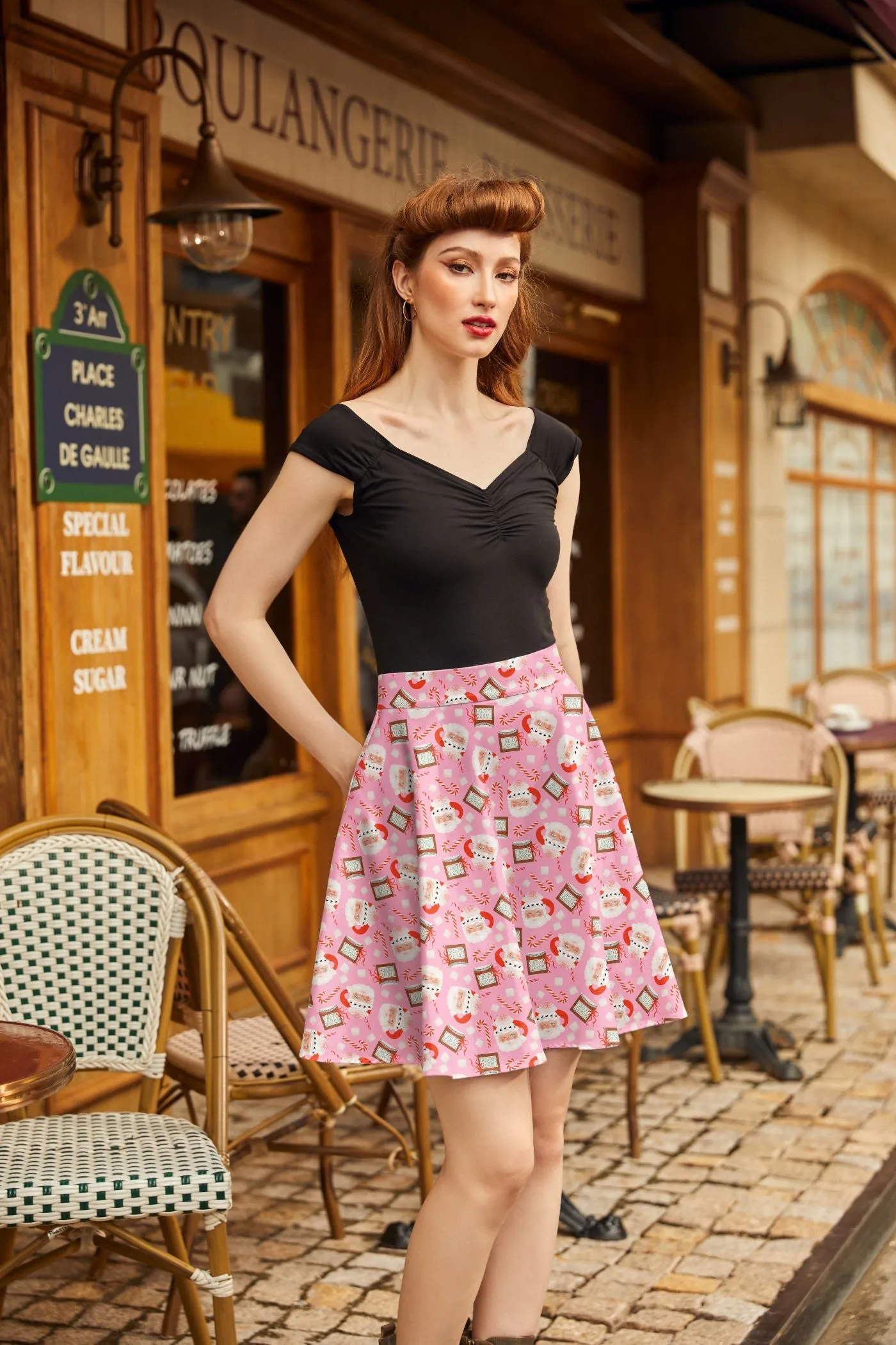 Santa Mugs Skater Skirt sold by Modcloth