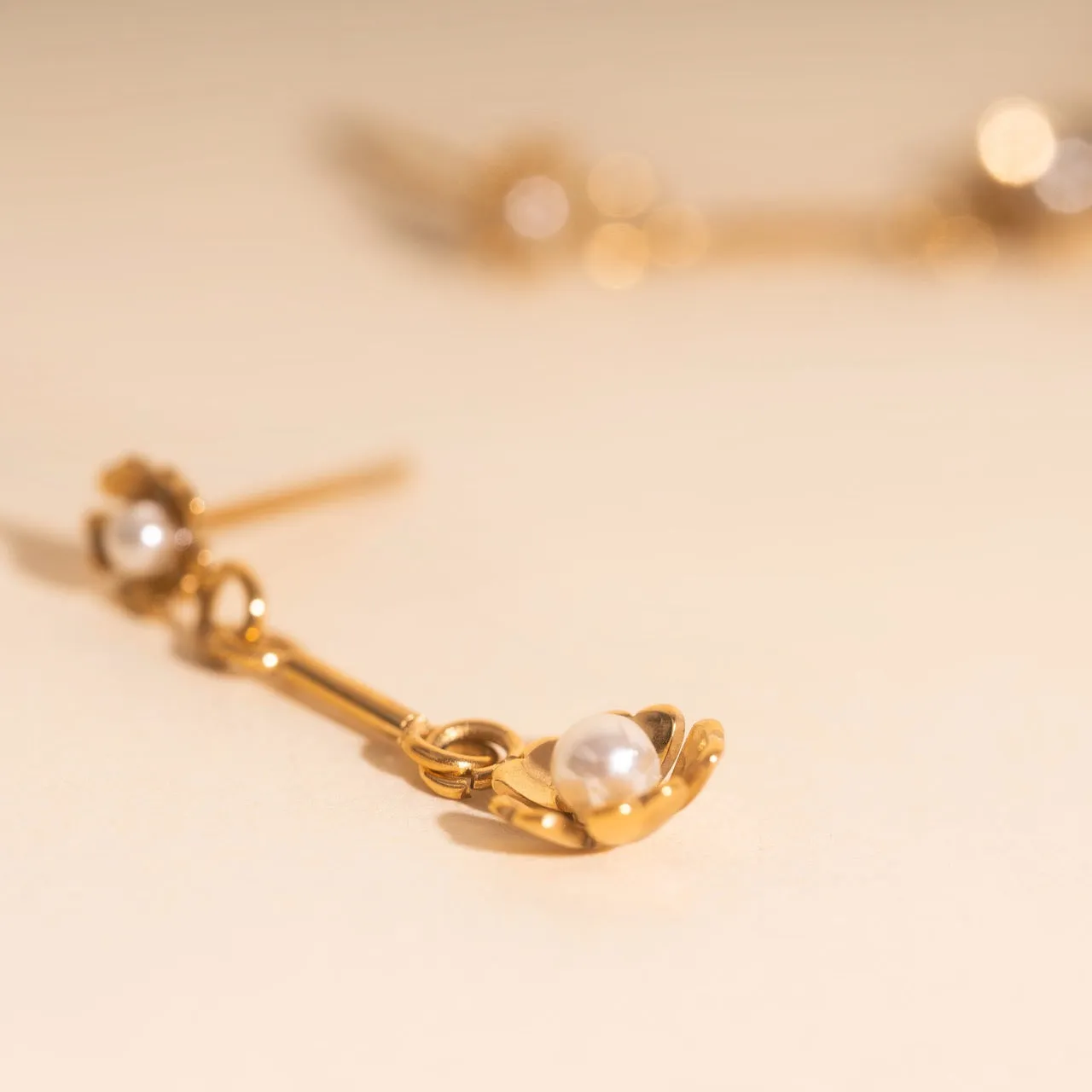 Pearl Flower Dangle Stud Earrings sold by Modcloth product image thumbnail 3