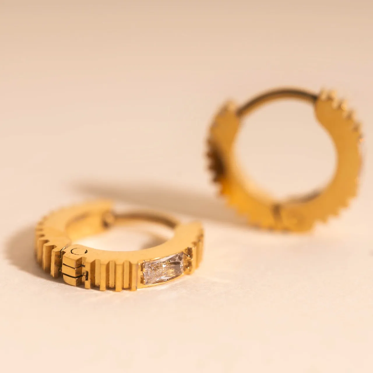 Crystal Textured Tiny Huggie Hoop Earrings sold by Modcloth product image thumbnail 3