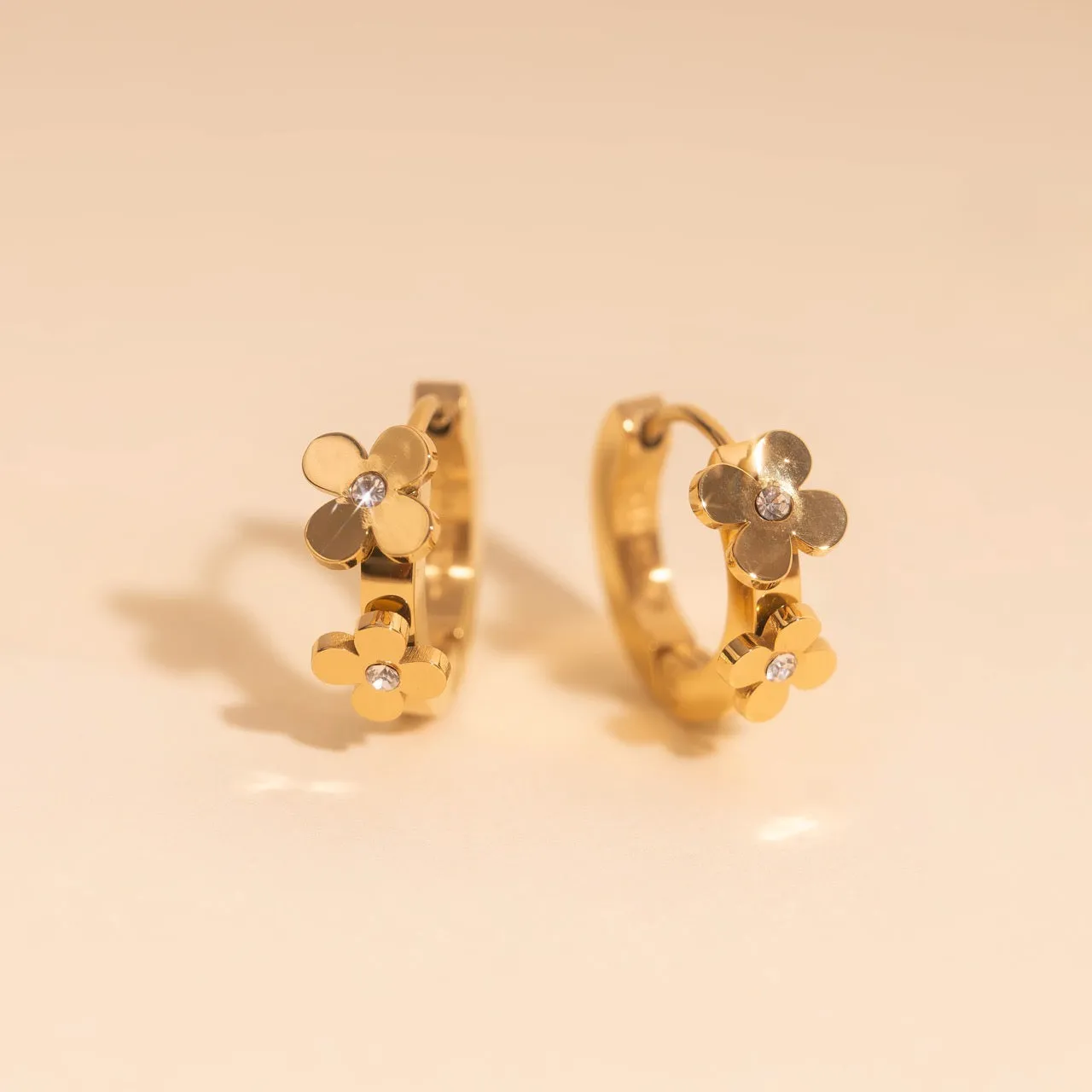 Crystal Flower 3D Huggie Hoop Earrings sold by Modcloth product image thumbnail 2