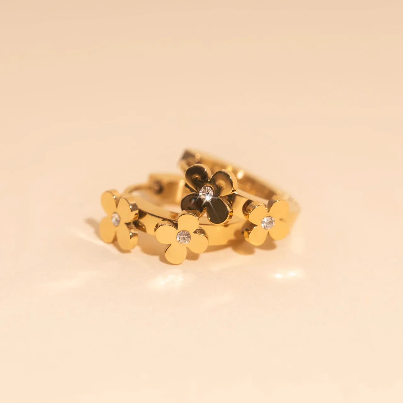 Crystal Flower 3D Huggie Hoop Earrings sold by Modcloth product image thumbnail 3