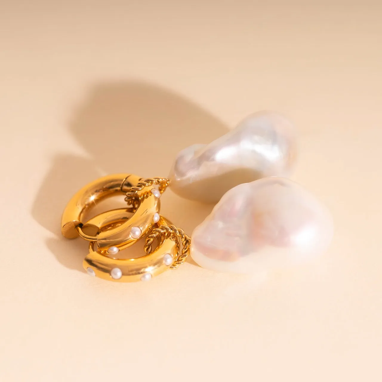 Jumbo Baroque Natural Pearl Huggie Hoop Charms sold by Modcloth product image thumbnail 4
