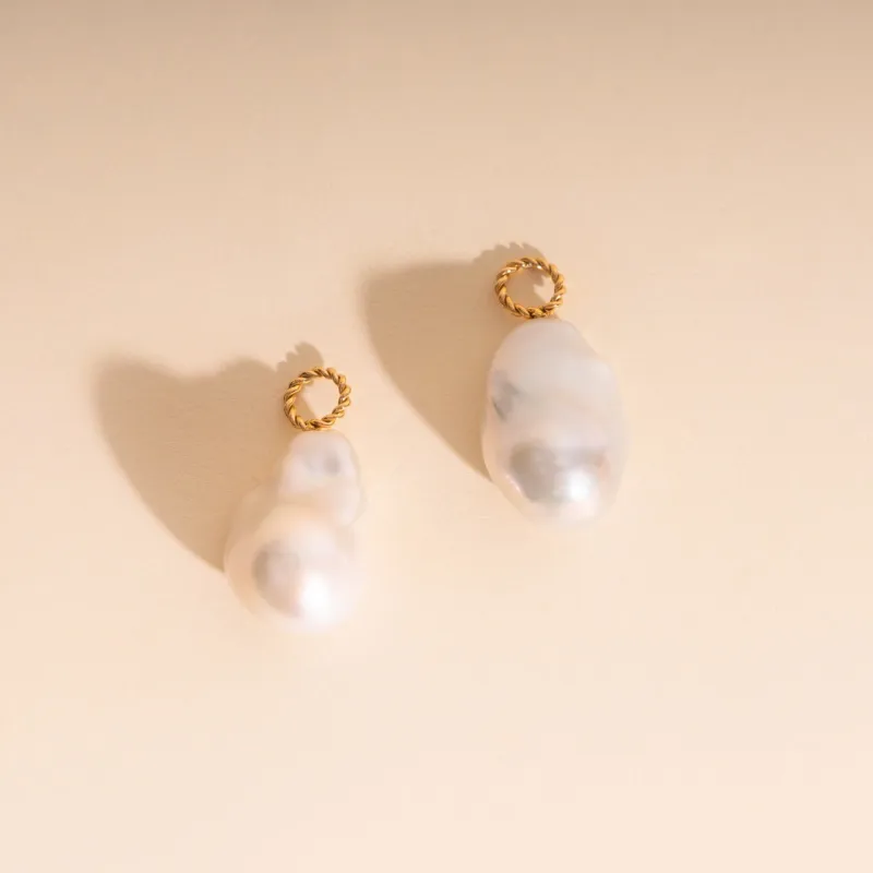 Jumbo Baroque Natural Pearl Huggie Hoop Charms sold by Modcloth