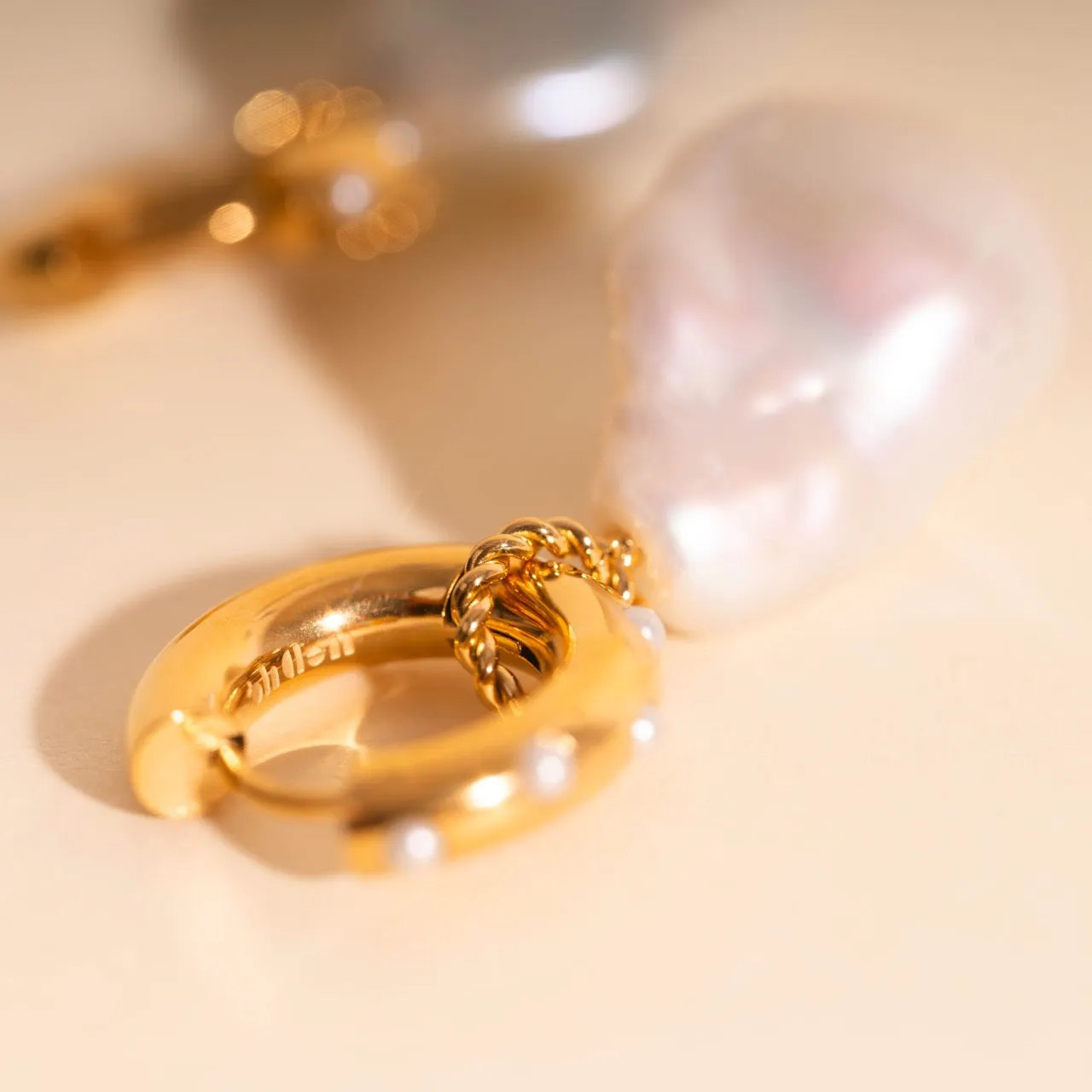 Jumbo Baroque Natural Pearl Huggie Hoop Charms sold by Modcloth product image thumbnail 5