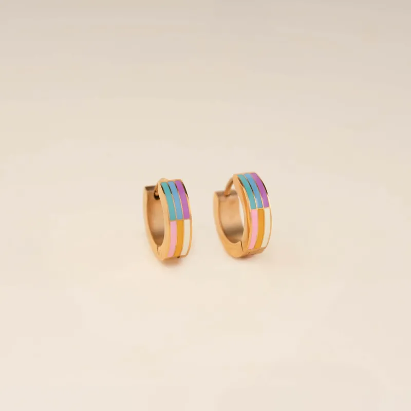 Rainbow Chunky Huggie Hoop Earrings sold by Modcloth