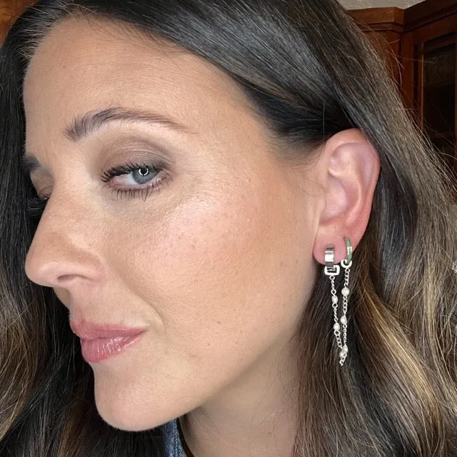 Pearl Chain Huggie Hoop Chains sold by Modcloth product image thumbnail 4