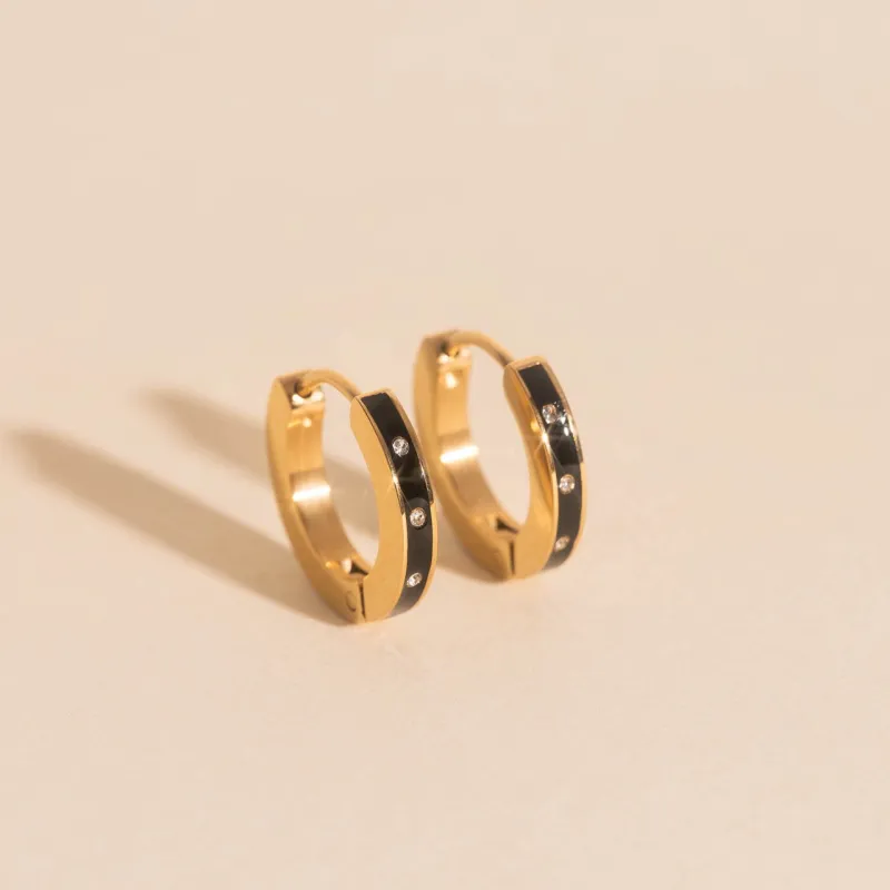Enamel Crystal Huggie Hoop Earrings sold by Modcloth
