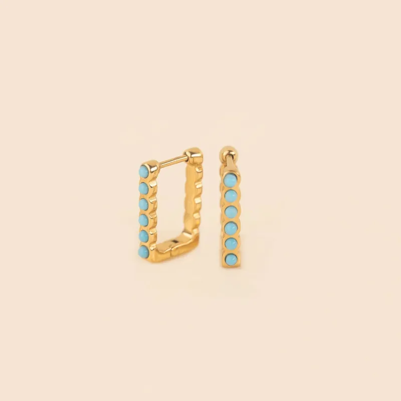 Turquoise Rectangle Huggie Hoop Earrings sold by Modcloth