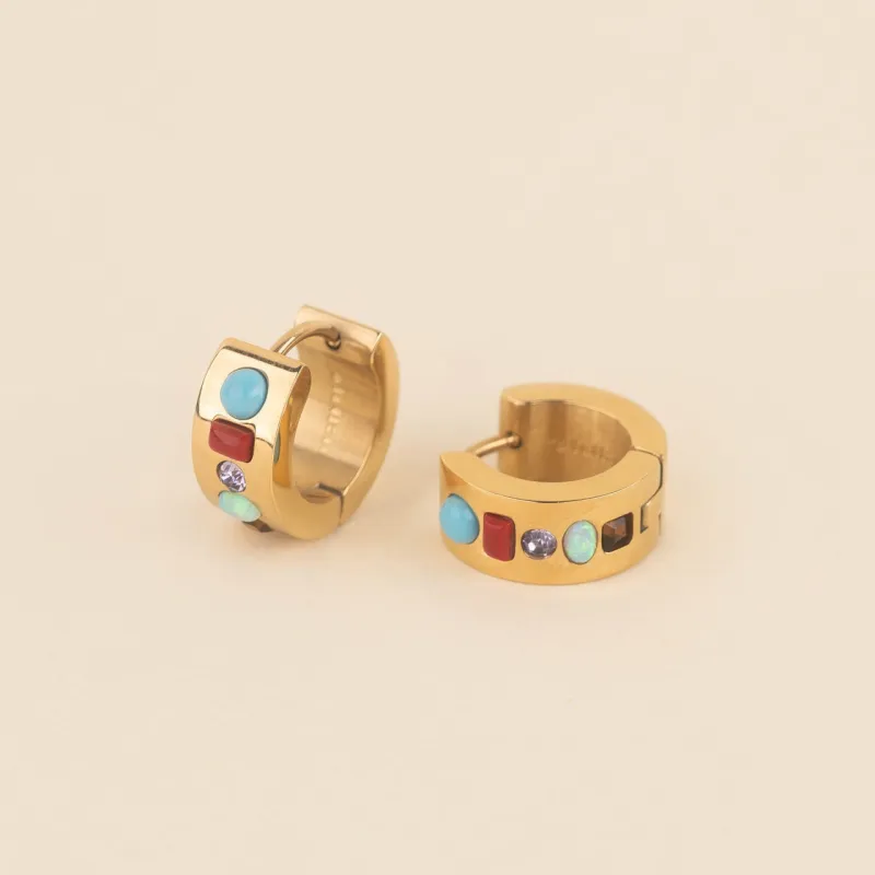 Gemstone Super Chunky Huggie Hoop Earrings sold by Modcloth