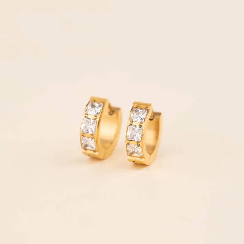 Crystal Chunky Huggie Hoop Earrings sold by Modcloth