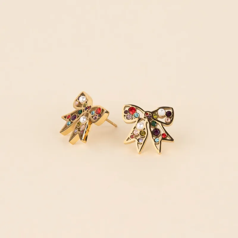 Gem Bow Stud Earrings sold by Modcloth