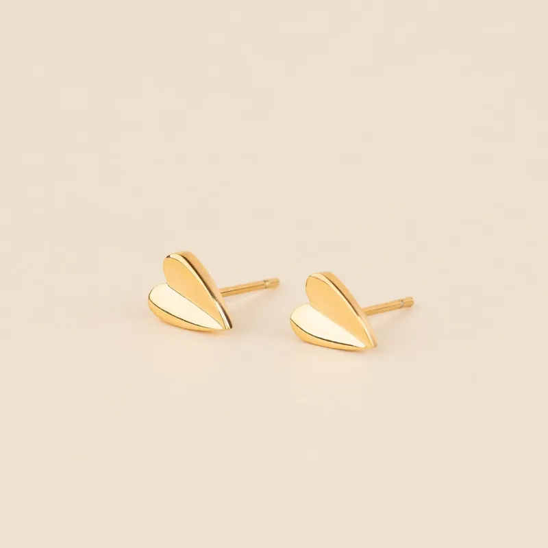 Folded Heart Stud Earrings sold by Modcloth