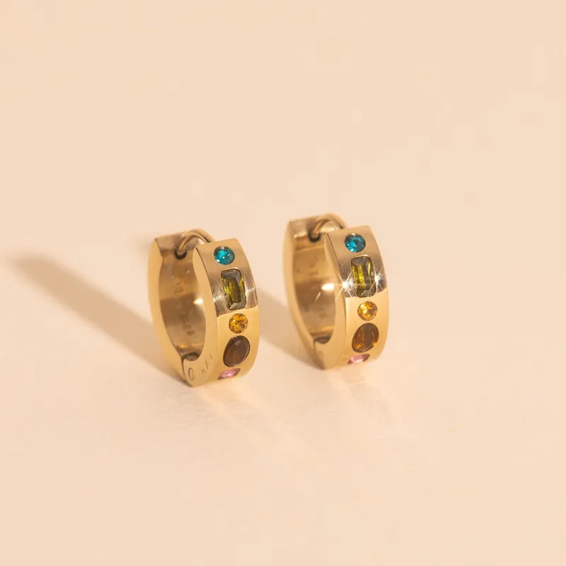 Gemstone Chunky Huggie Hoop Earrings sold by Modcloth