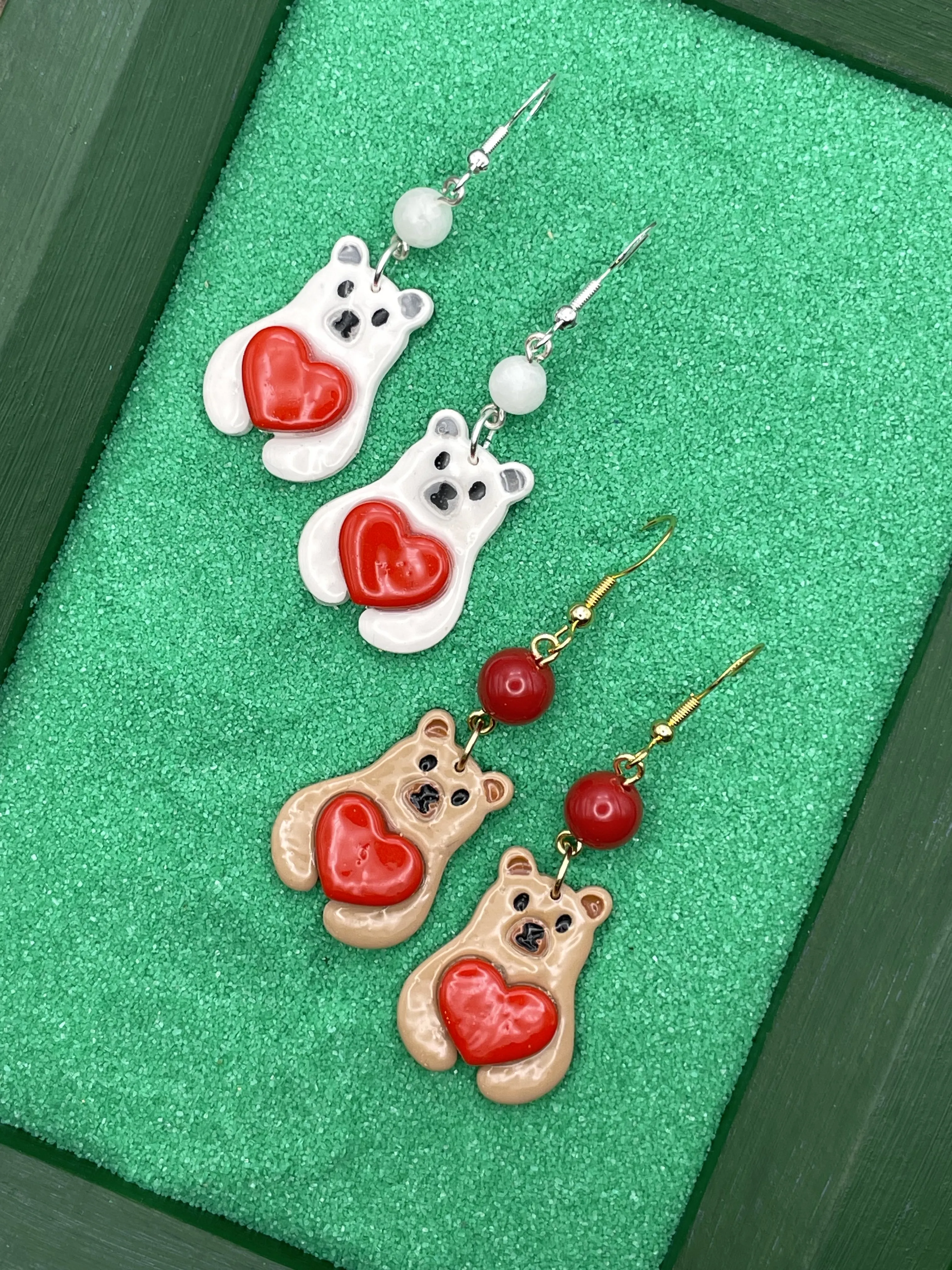Holiday Lovie Bear with Heart Earrings sold by Modcloth