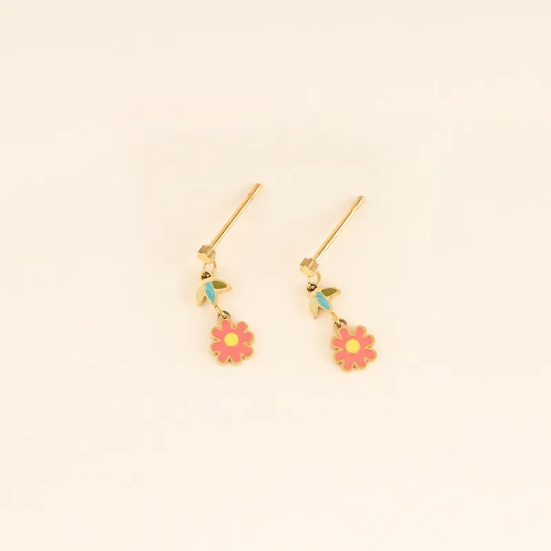 Coral Drop Flower Stud Earrings sold by Modcloth