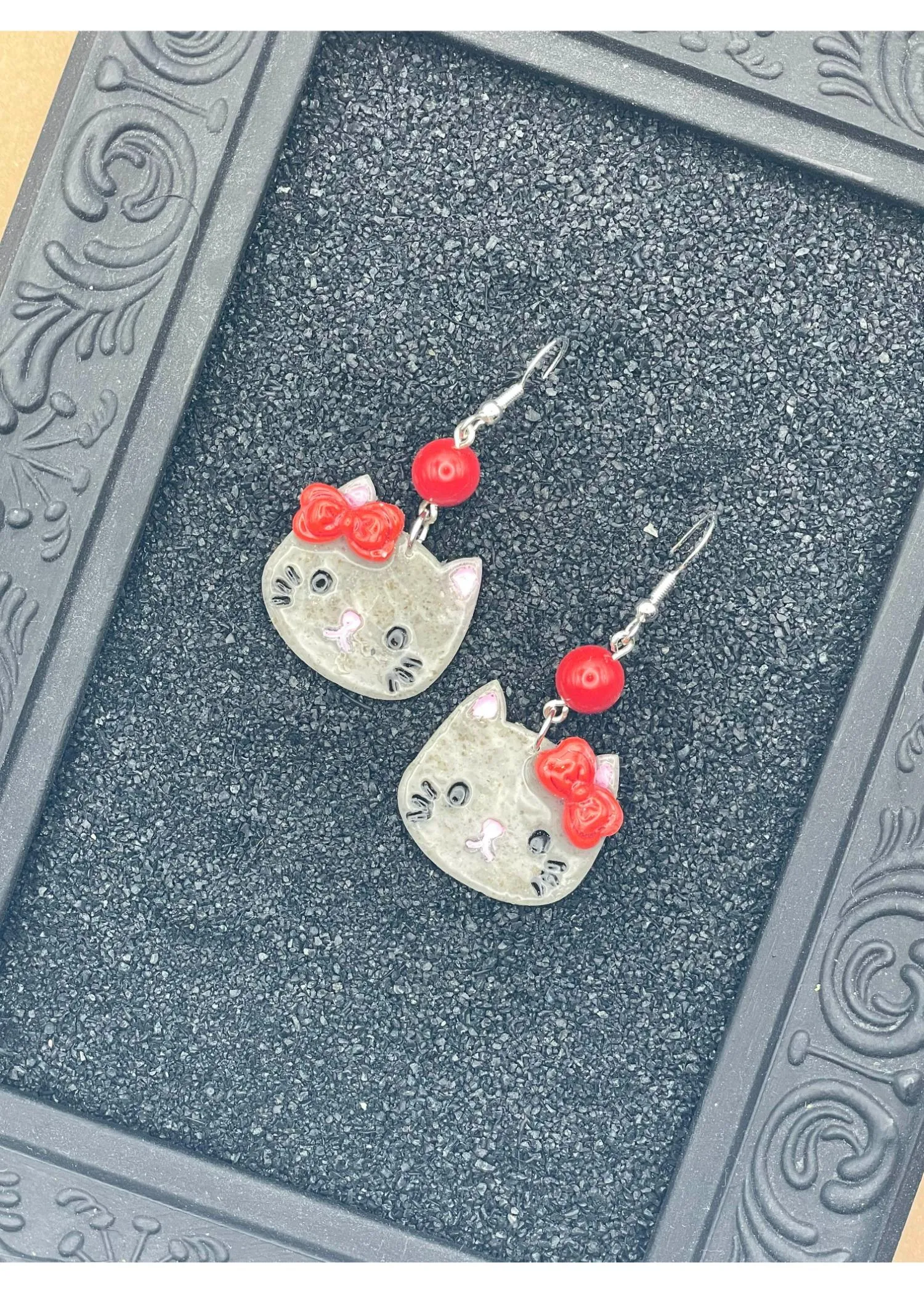 Kitty Cat with Red Bow Earrings sold by Modcloth product image thumbnail 3