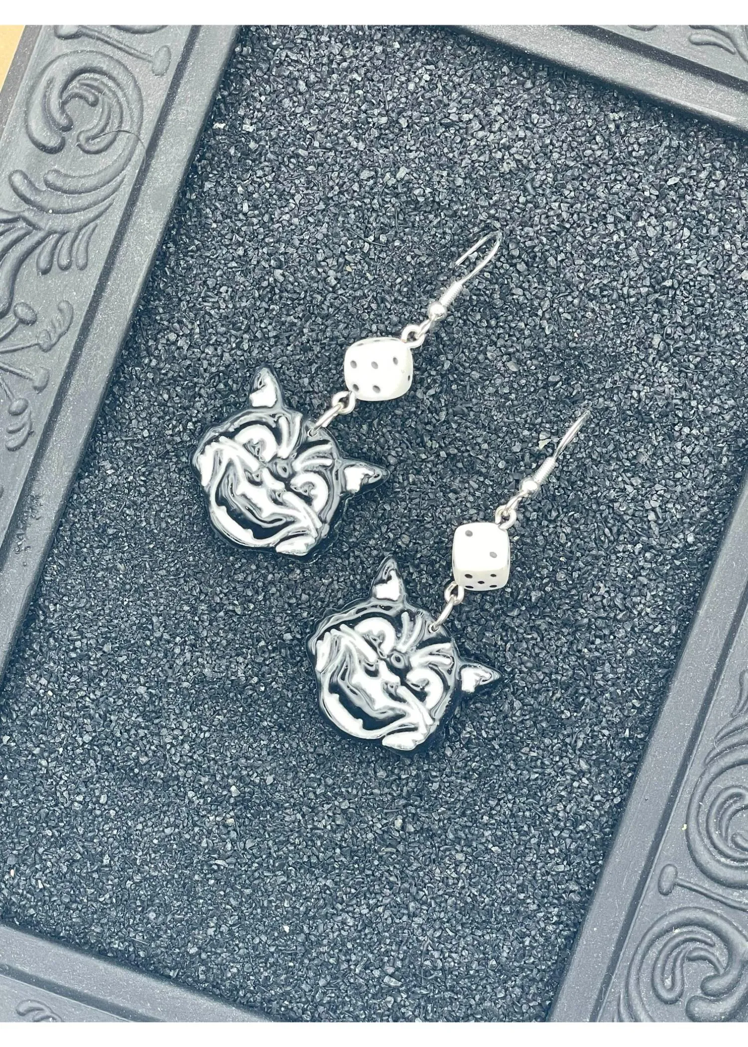 Retro Black Cat with White Dice Earrings sold by Modcloth product image thumbnail 3