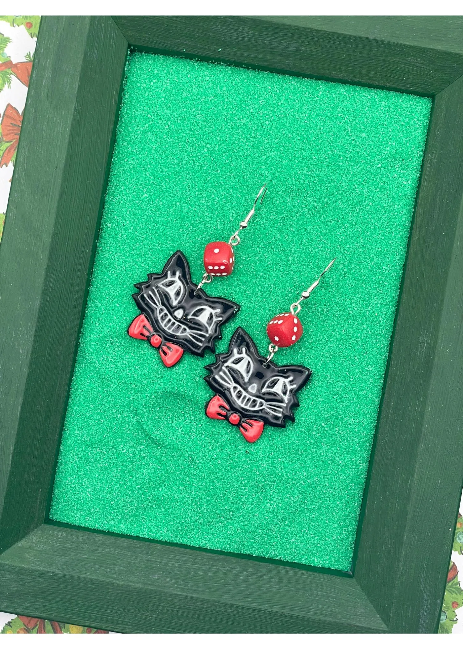 Retro Cat with Red Bowtie Dice Earrings sold by Modcloth product image thumbnail 3