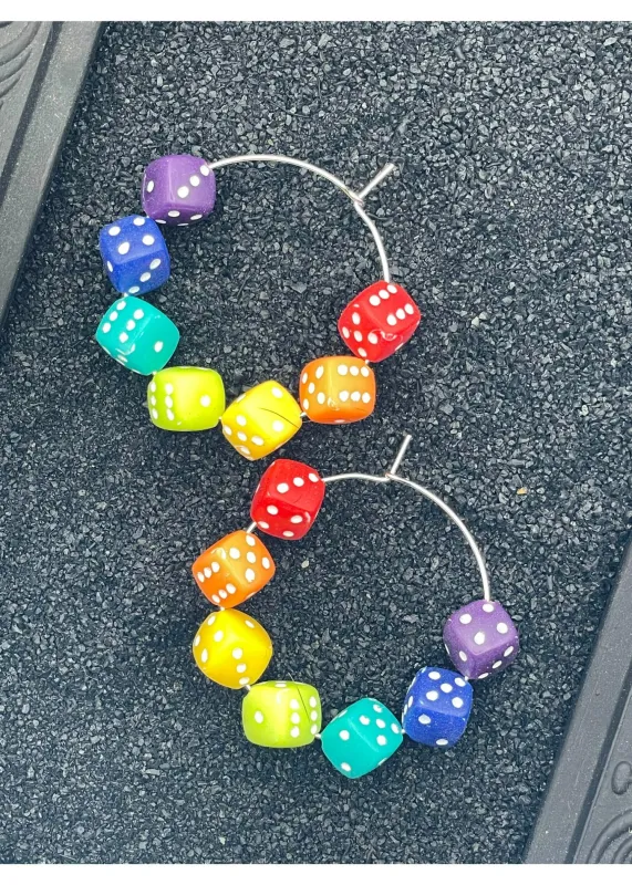 Rainbow Dice Hoop Earrings sold by Modcloth