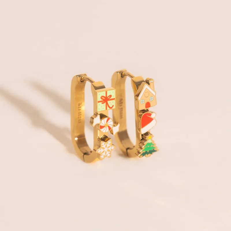 Christmas Oblong 3D Huggie Hoop Earrings sold by Modcloth