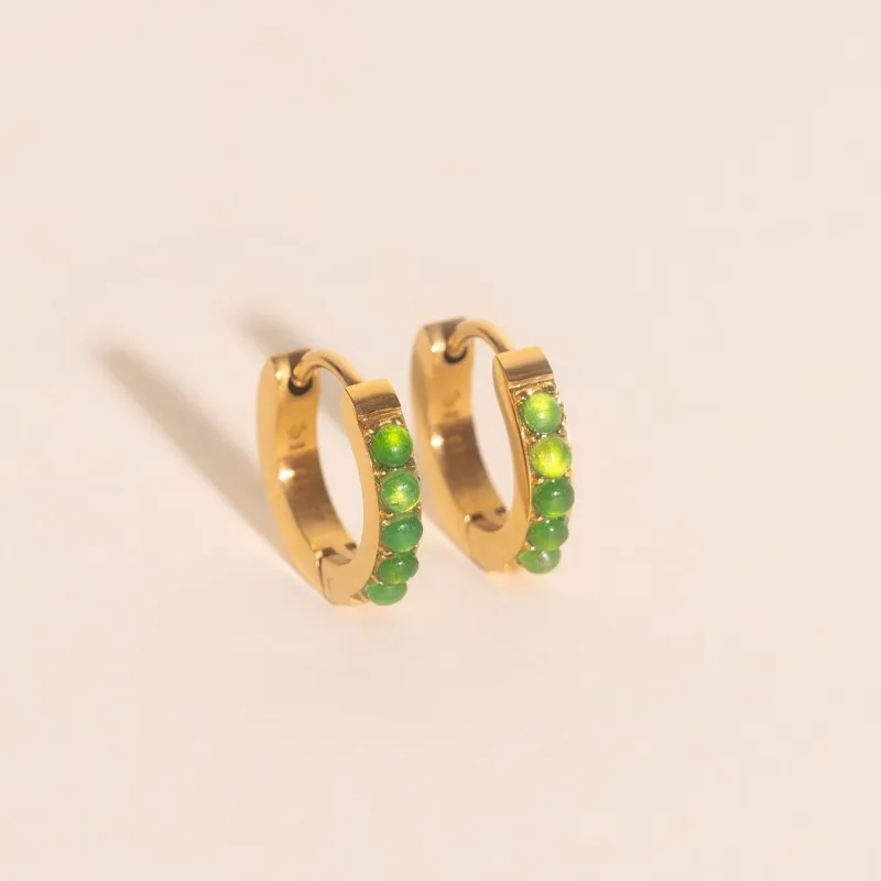 Green Color Gem Huggie Hoop Earrings sold by Modcloth