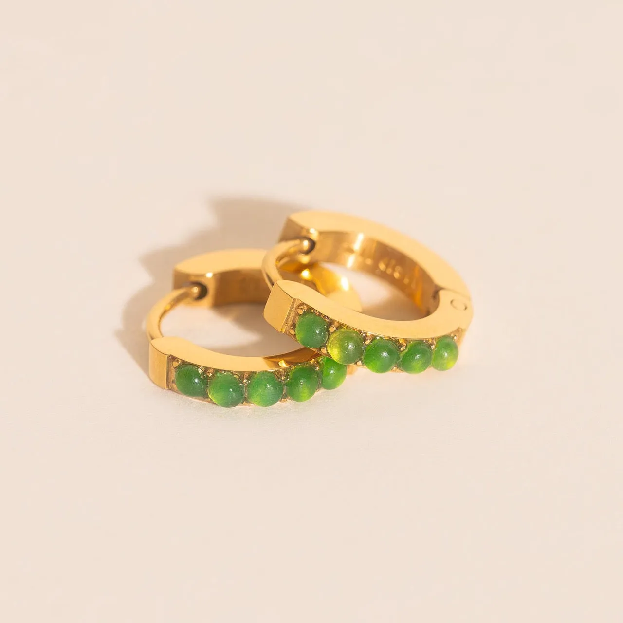 Green Color Gem Huggie Hoop Earrings sold by Modcloth product image thumbnail 2