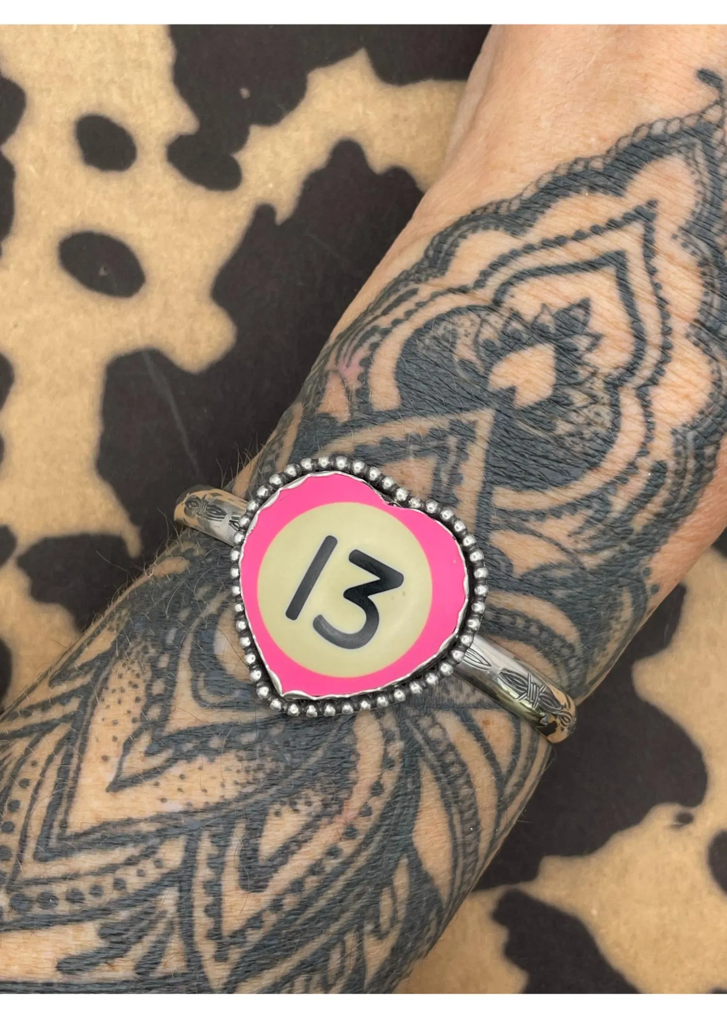 Sterling Silver Heart Cuff Pink Billiard Ball #13 sold by Modcloth