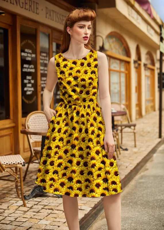 Vintage Style Midi Dress Sunflowers made by Retrolicious