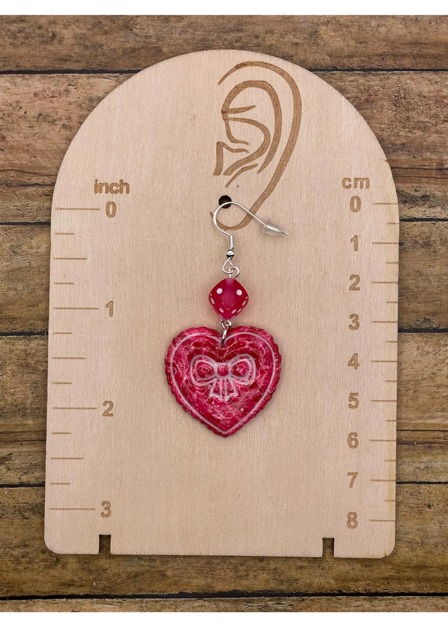 Dice Heart Earrings with Bow Imprint sold by Modcloth product image thumbnail 2