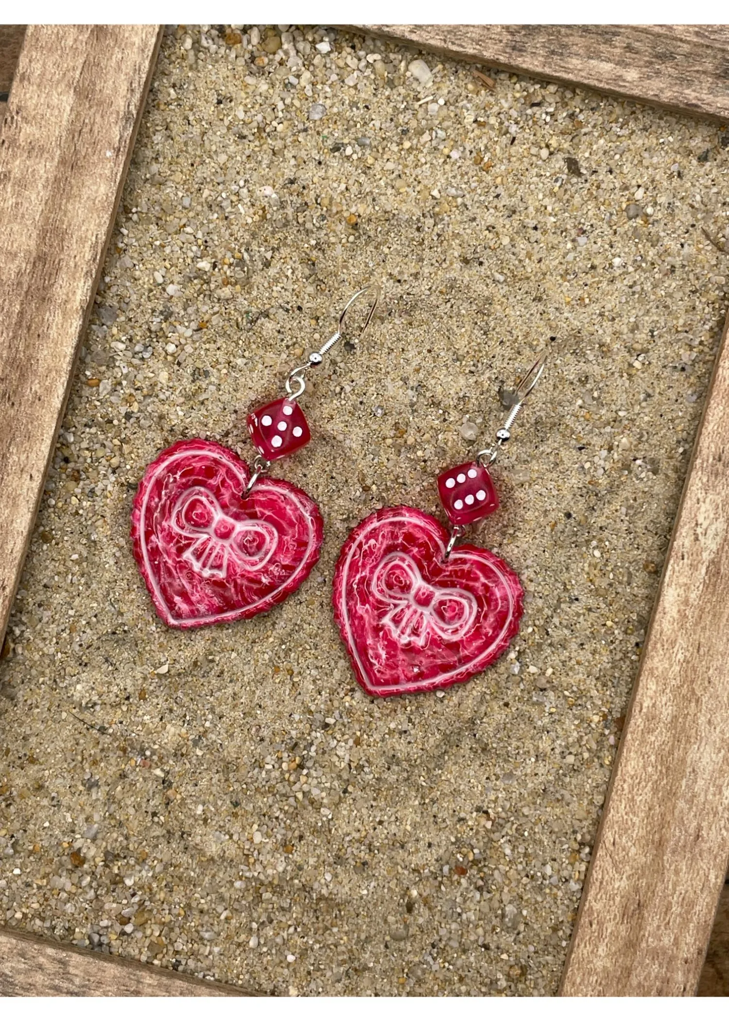 Dice Heart Earrings with Bow Imprint sold by Modcloth product image thumbnail 3