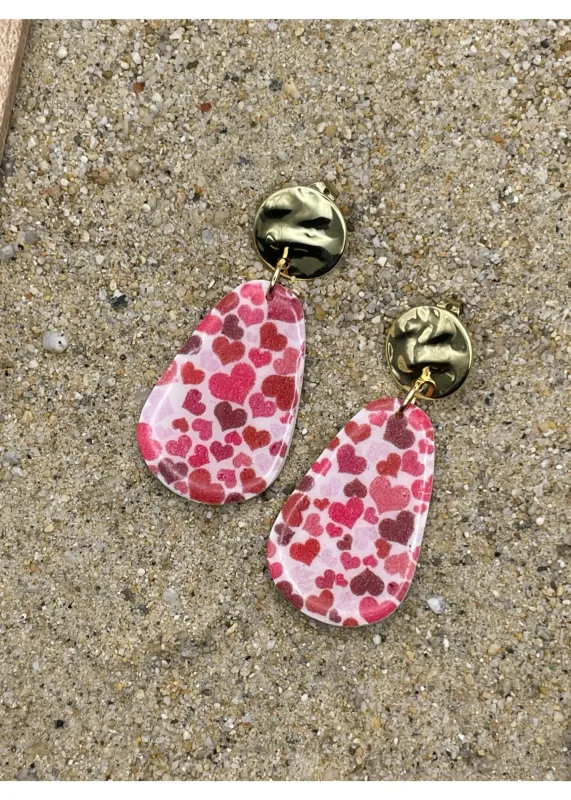 Heart Printed Teardrop Dangle Earrings sold by Modcloth
