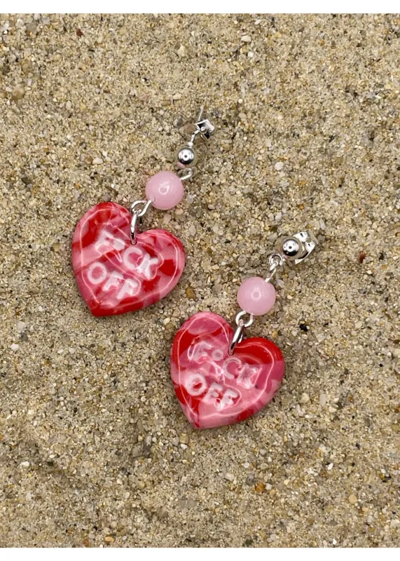 F*ck Off Candy Heart Earrings sold by Modcloth