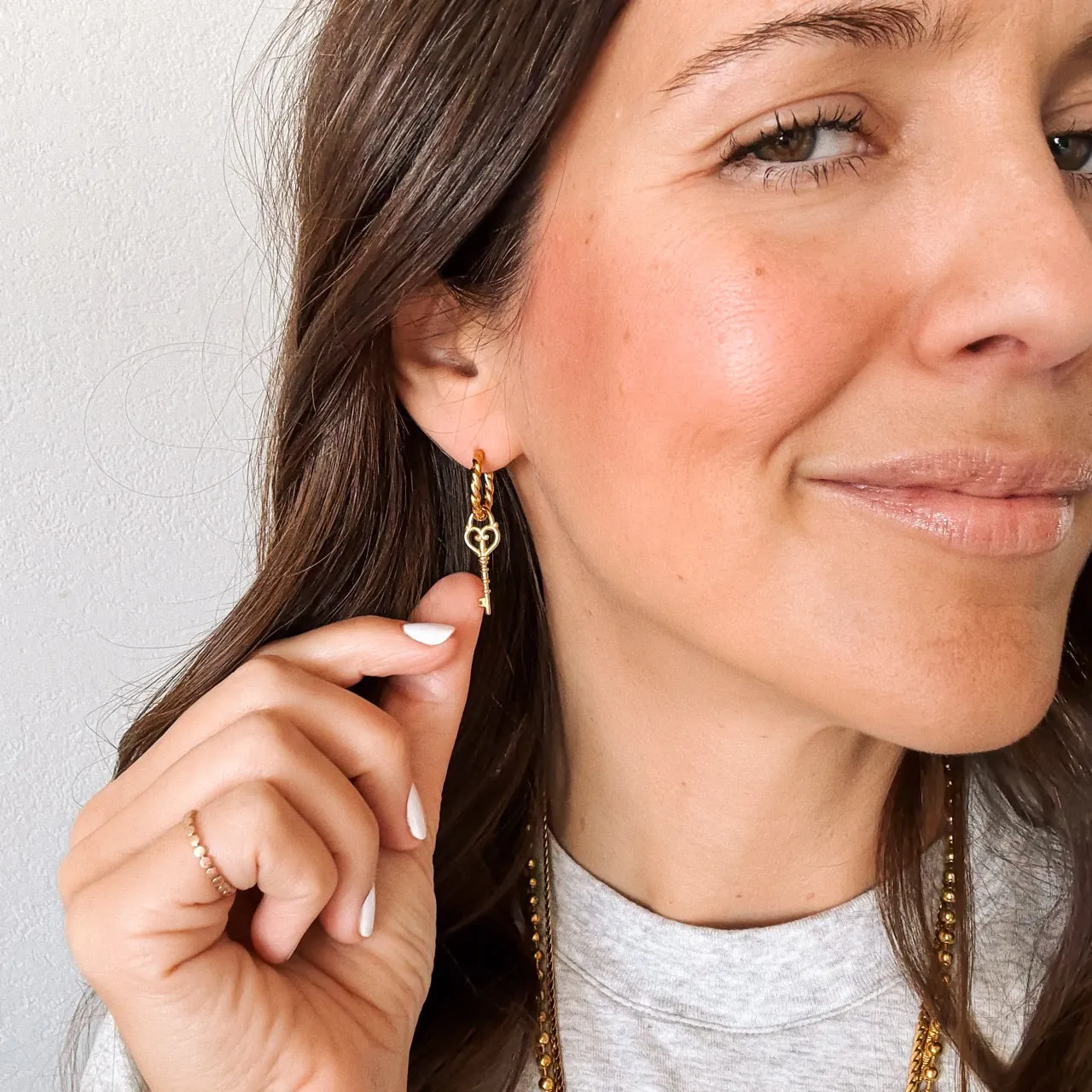 Key Heart Huggie Hoop Charms sold by Modcloth product image thumbnail 4