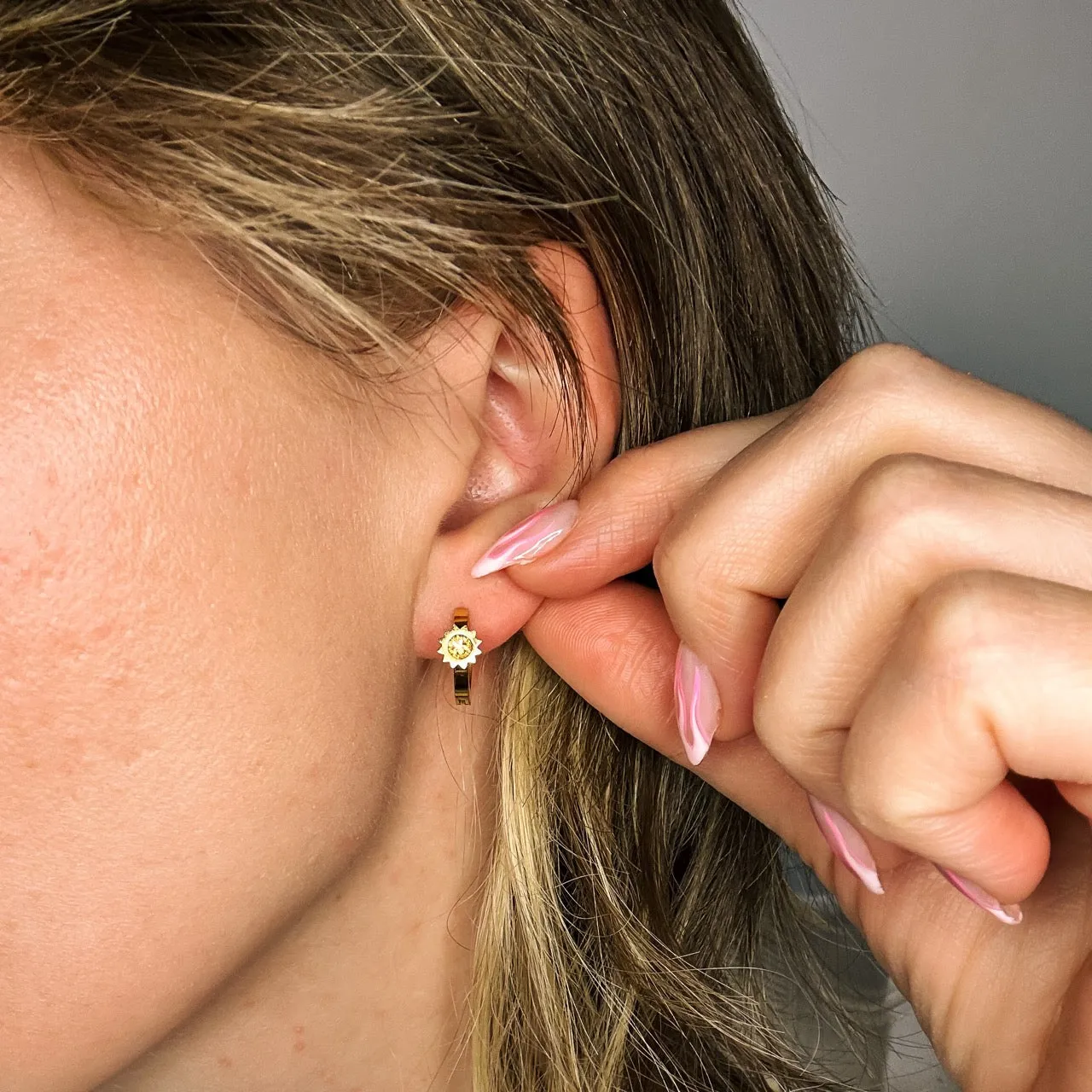 Sun 3D Huggie Hoop Earrings sold by Modcloth product image thumbnail 2