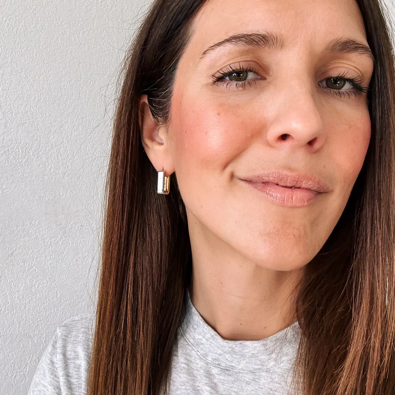 Chunky Rounded Rectangle Huggie Hoop Earrings sold by Modcloth